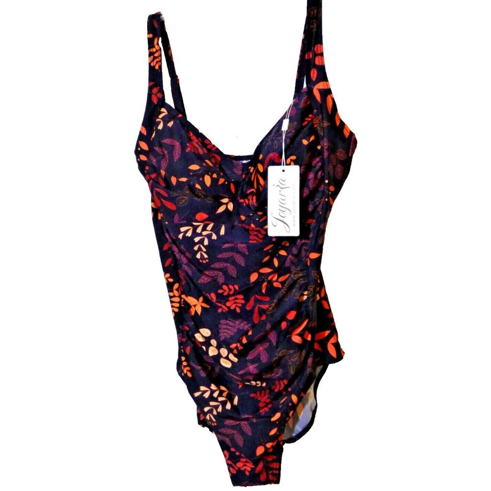 One Piece Swimsuit Leaf Print Ruched Swimwear Tummy Control Woman Size XXL